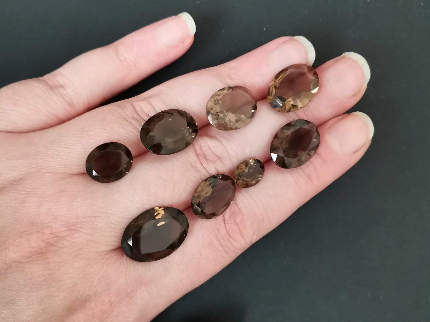 8 x Smoky Quartz Ovals - Bundle of various sizes