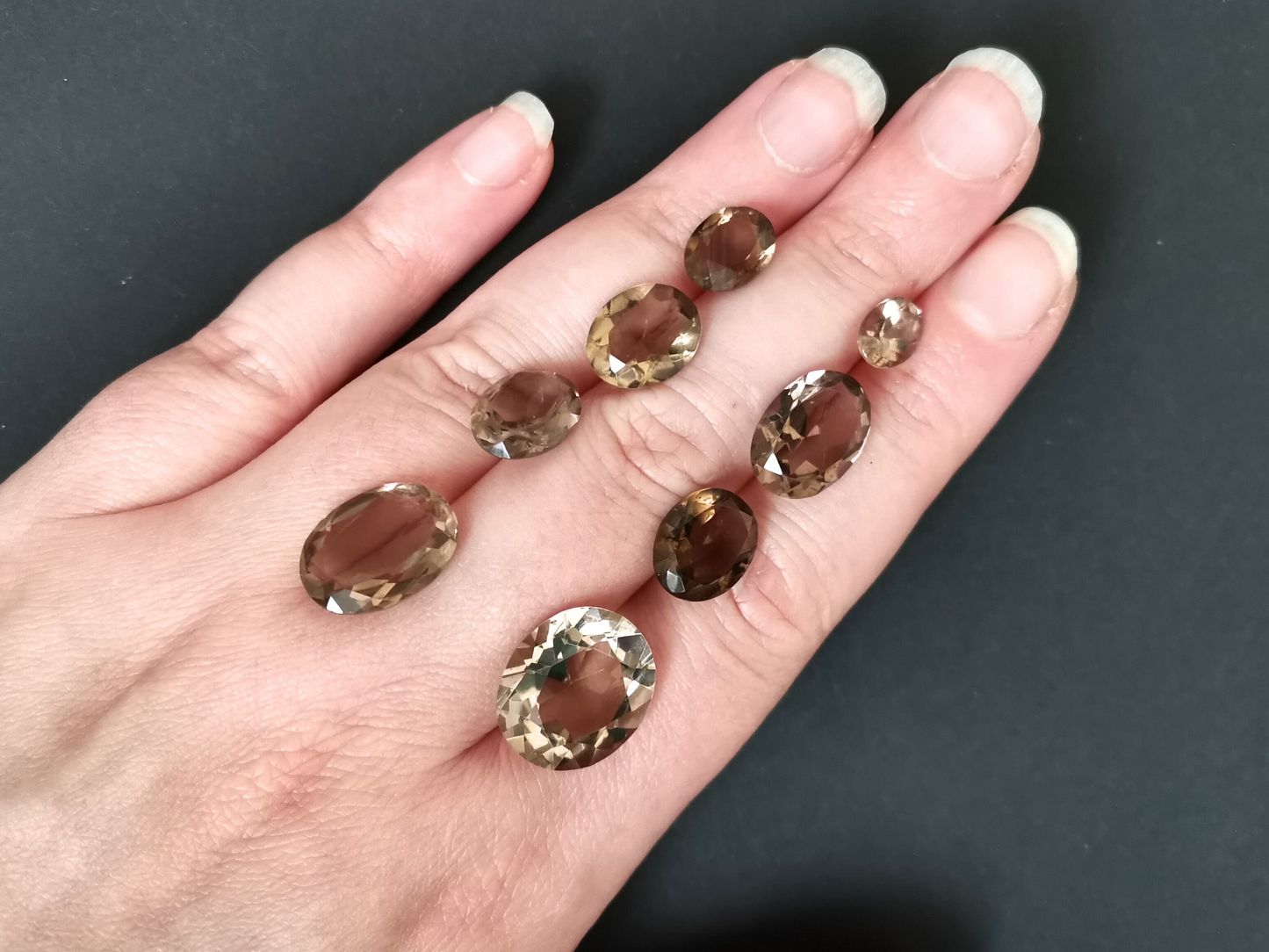 8 x Smoky Quartz Ovals - Bundle in various sizes