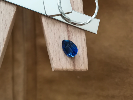 Lab grown blue sapphire teardrop - 8.7mm by 6.8mm - 1.98 ct
