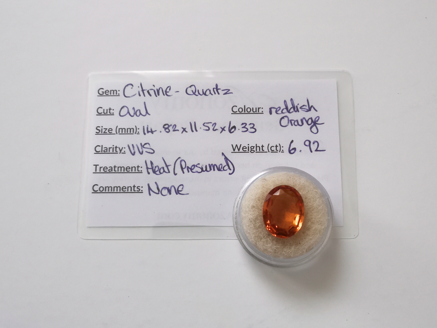 Mandarin Orange Citrine Oval - 14.8mm by 11.5mm - 6.92 ct