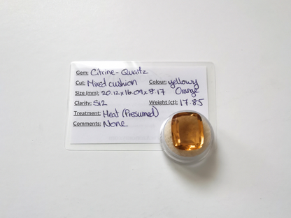 Orange Ctirine Cushion - 20.1mm by 16mm - 17.85 ct