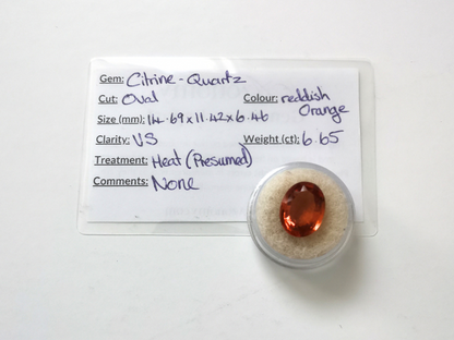 Mandarin Orange Citrine Oval - 14.6mm by 11.4mm - 6.65 ct