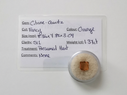 Orange Citrine Fancy Shield - 8.3mm by 7.8mm - 1.37 ct