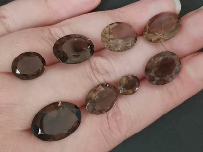 8 x Smoky Quartz Ovals - Bundle of various sizes